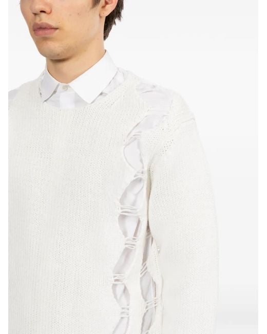 Comme des Garçons White Ripped Jumper for men