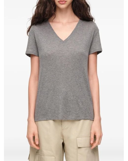 Bimba Y Lola Gray Melange Fluid V-Neck T-Shirt