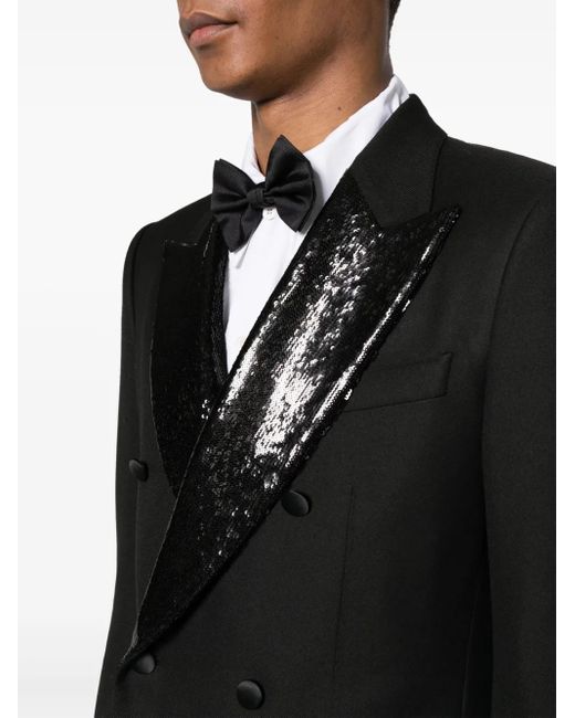 Dolce & Gabbana Black Sequin-Lapel Double-Breasted Blazer for men