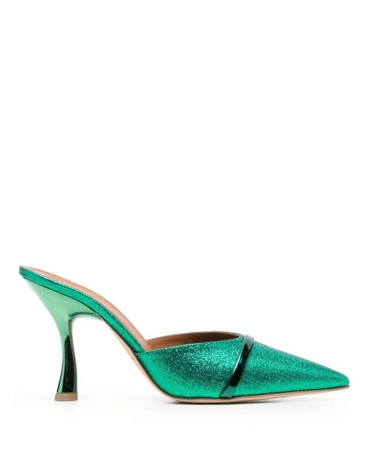 Malone Souliers Leather Glitter Embellished 95mm Pumps in Green | Lyst