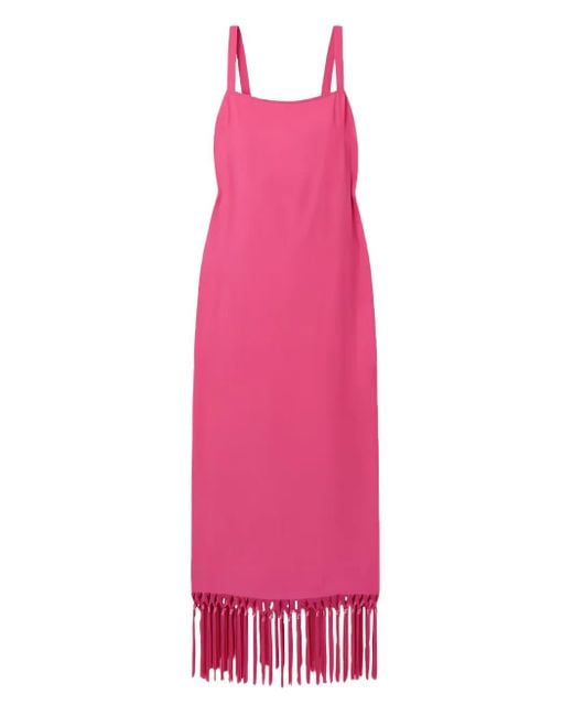 Taller Marmo Pink Palermo Fringed Crepe Midi Dress