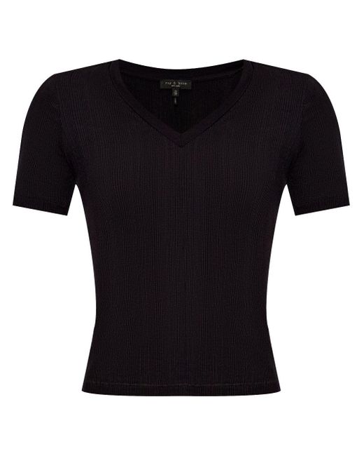 Rag & Bone Black V-neck Ribbed T-shirt
