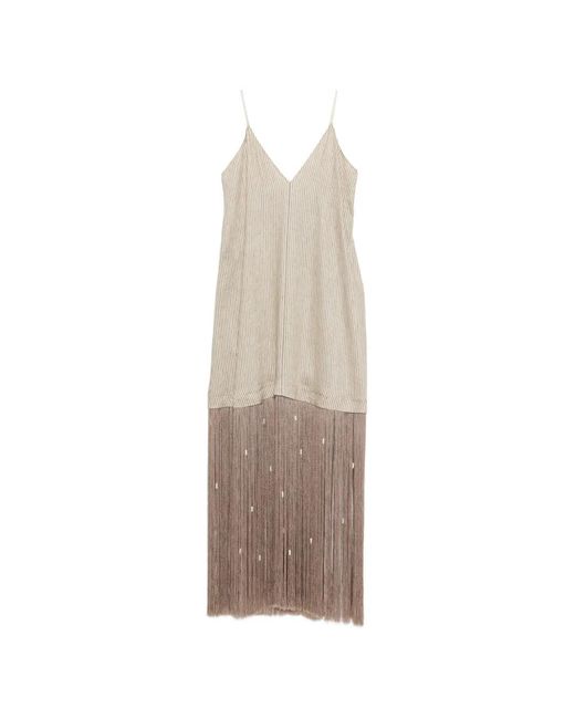 Alysi White Striped Fringed Maxi Dress