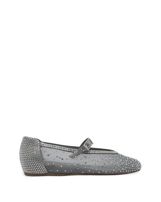 Le Silla Gray Gilda Crystal-Embellished Mesh Ballet Flats