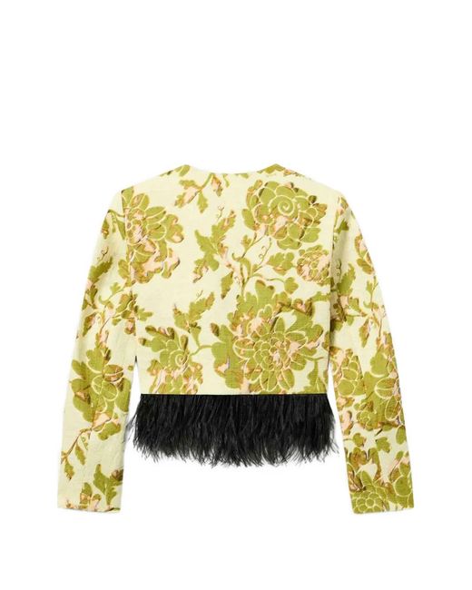 LaDoubleJ Yellow Bijoux Feather-Trim Jacket
