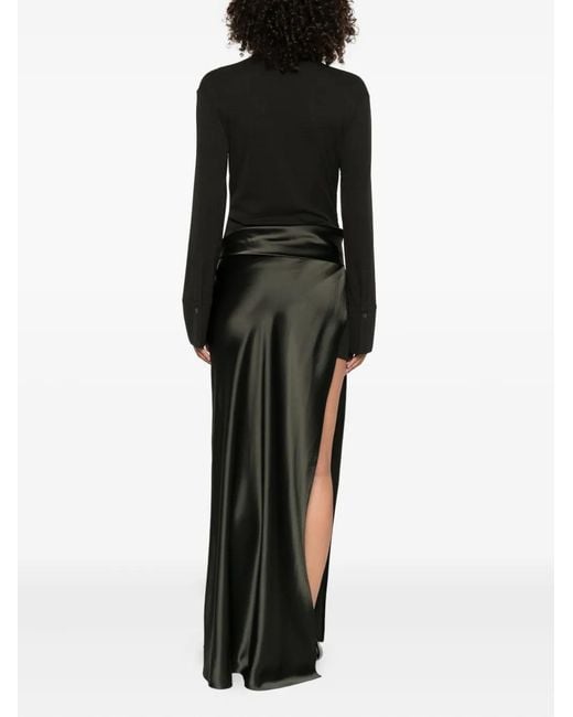 Nanushka Black Satin-Paneled Asymetrical Maxi Dress