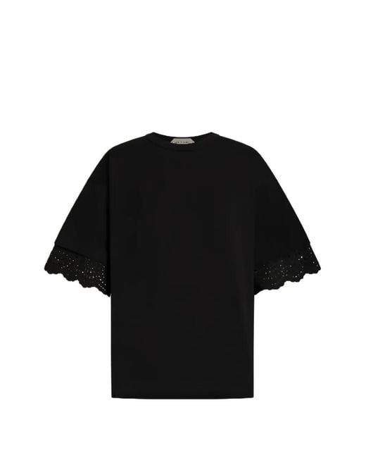 Alberta Ferretti Black Lace Sleeve T-Shirt