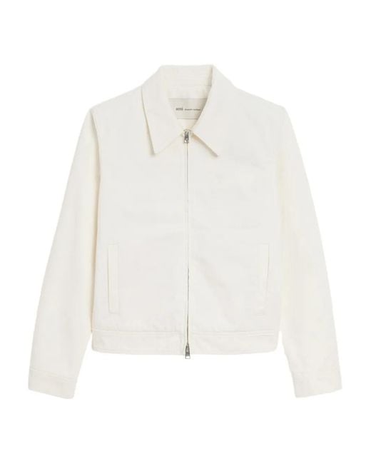 AMI White Cotton Tonal Ami De Coeur Zipped Jacket for men