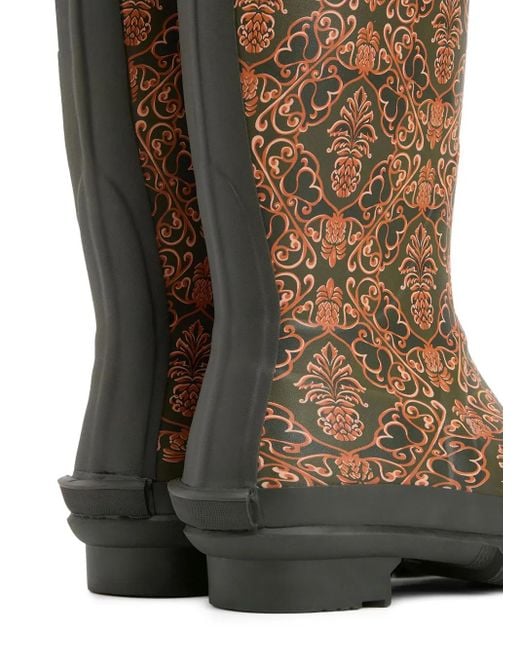 Barbour Pineapple Print Rain Boots Brown