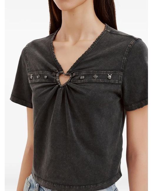 Mini Cream Black Stud-Embellished Heart-Ring Cotton T-Shirt