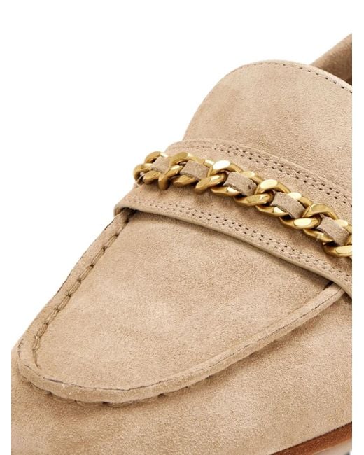 Veronica Beard Brown Chain-Embellished Suede Loafers