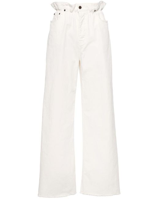 Miu Miu White Ruffled Paperbag-waist Wide-leg Jeans