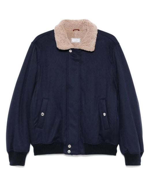 Brunello Cucinelli Blue Shearling-Collar Bomber Jacket for men
