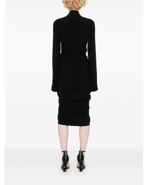 Rick Owens Black Tie-Fastening Crepe Wrap Dress