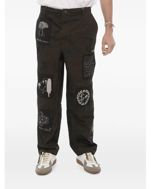 WESTFALL Black Camouflage-Print Patch-Detail Cargo Pants for men