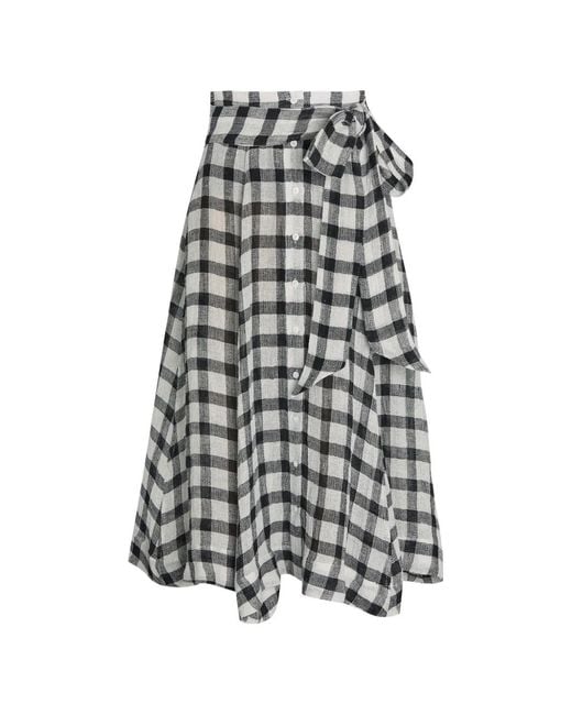 Lisa Marie Fernandez White Gingham-Check Tie-Waist Midi Skirt