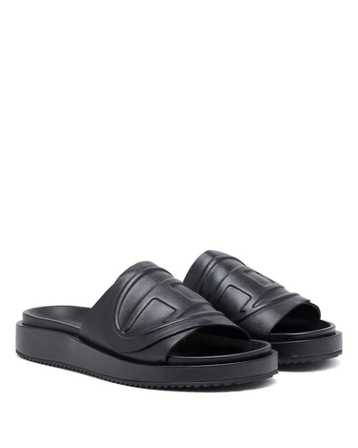 DIESEL Black Sa-Slide D Oval W Logo-Embossed Slides