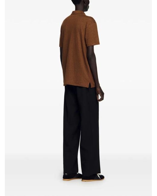 Sandro Brown Linen Polo Shirt for men