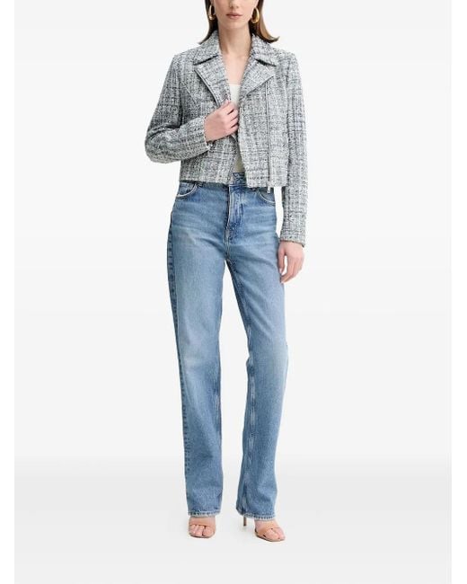 Guess Blue Notched Zip-Front Tweed Jacket
