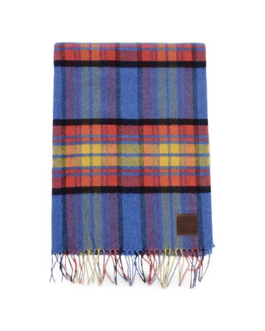 DSquared² Blue Tartan-Check Fringed-Trim Scarf for men
