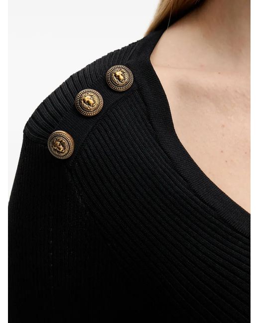 GAUDI Black Button-Embellished V-Neck Mini Dress