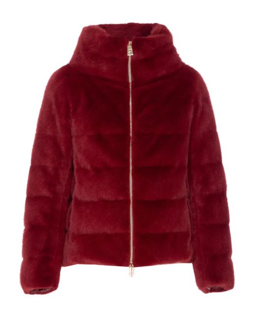 Herno Red Quilted Puffer Jacket With High Collar