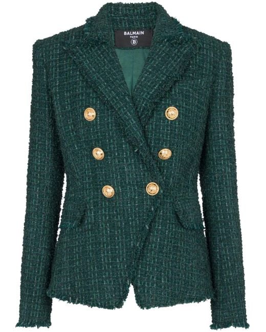 Blazer de tweed Balmain de color Green