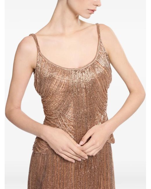 Elie Saab Brown Bead-Embroidered Fringed Top