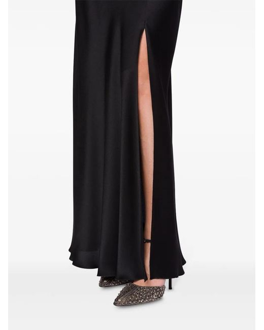 Alberta Ferretti Black Fluted Satin Maxi Skirt