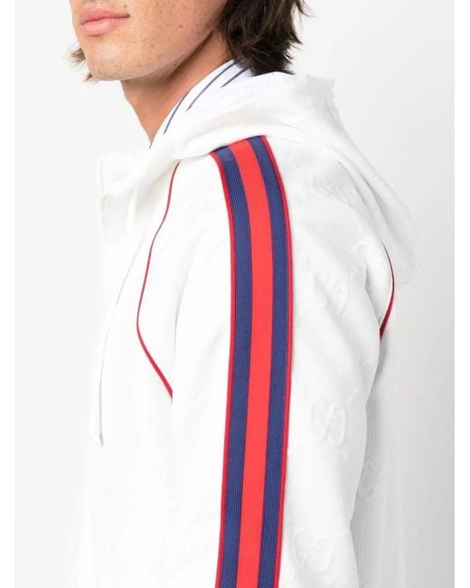Gucci White Web Stripe Zipped Hoodie for men