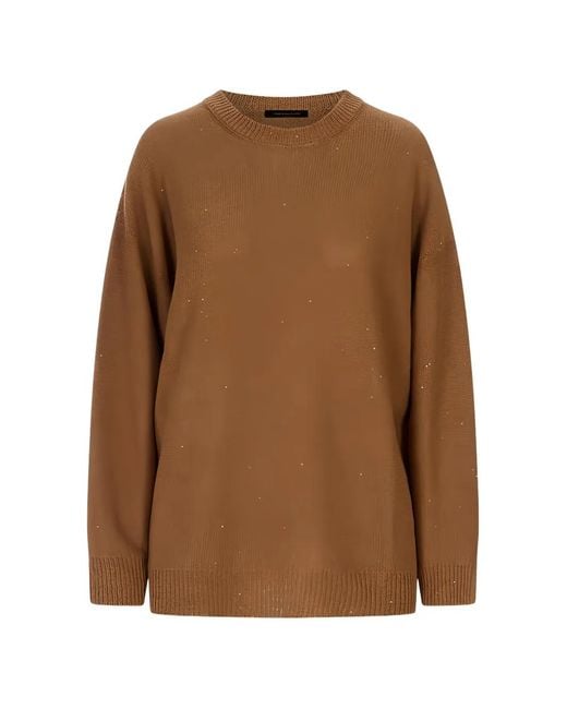 Fabiana Filippi Brown Sequin-Embellished Drop-Shoulder Sweater