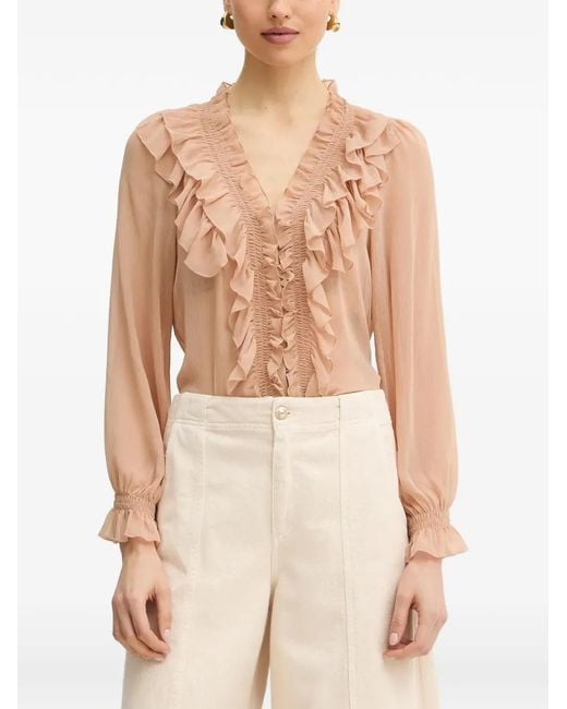 Morgan Natural Ruffled V-Neck Top