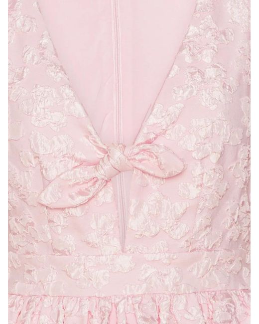 ROTATE BIRGER CHRISTENSEN Pink Jacquard Puff Sleeve Top