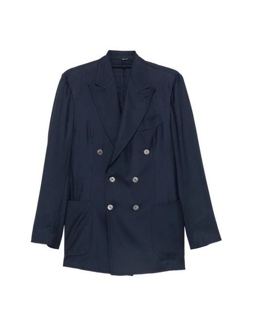Sartorio Napoli Blue Double-Breasted Wool Blazer for men