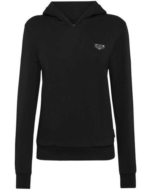 Philipp Plein Black Logo-Plaque Hoodie