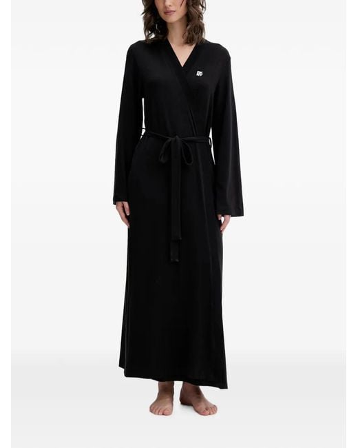 DKNY Black Logo-Print Belted Robe