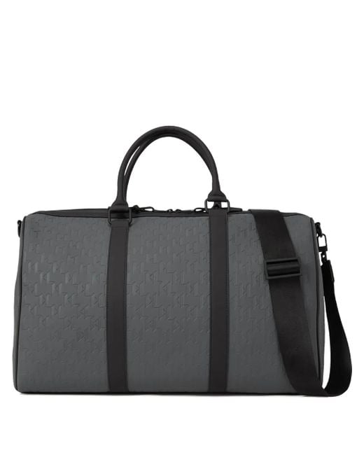 Karl Lagerfeld Black Monogram-Embossed Weekender Bag for men