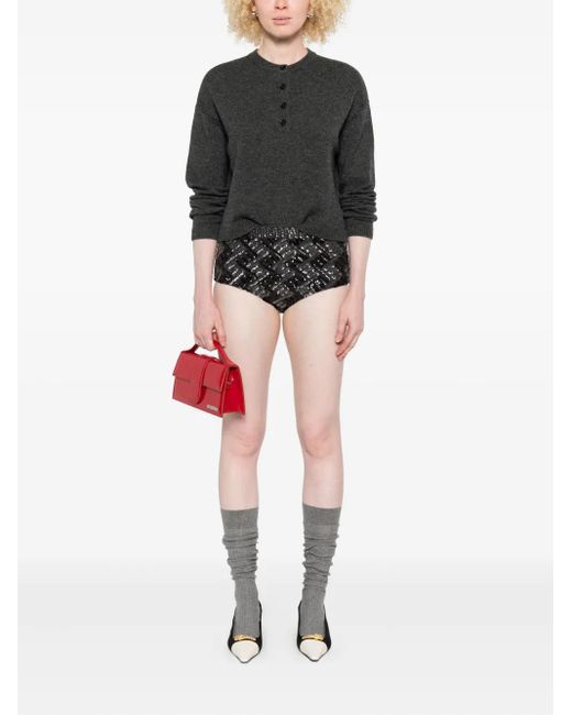 P.A.R.O.S.H. Black Patterned Sequin-Embellished Mini Shorts