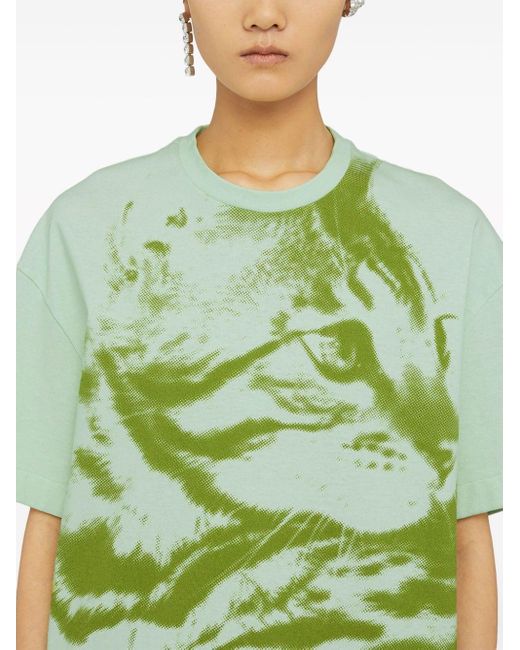 Jil Sander Green T-Shirt mit Katzen-Print