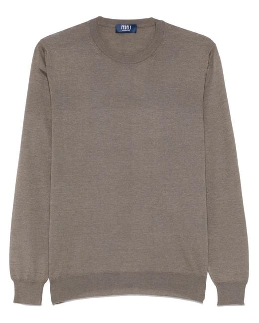 Fedeli Brown Fine-Knit Jumper for men