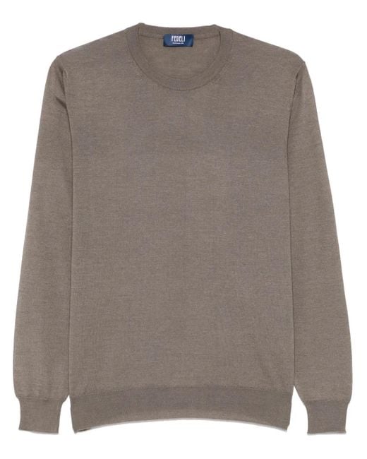 Fedeli Brown Fine-Knit Jumper for men