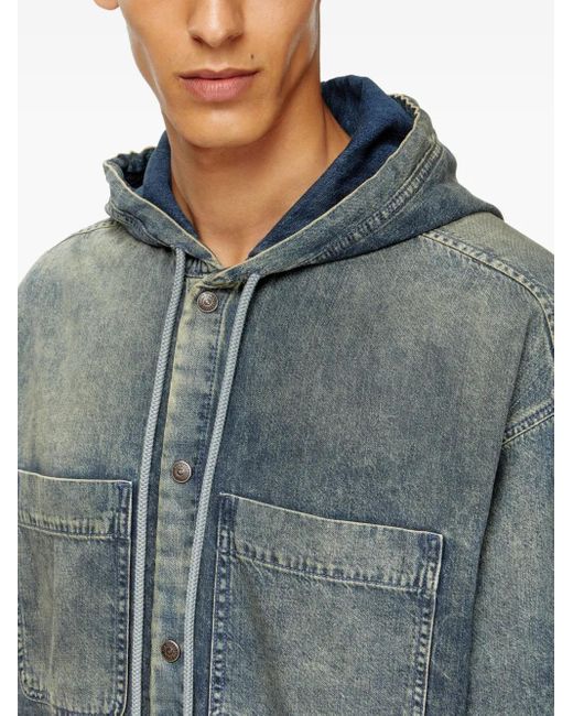 DIESEL Blue Hooded Denim Shirt for men