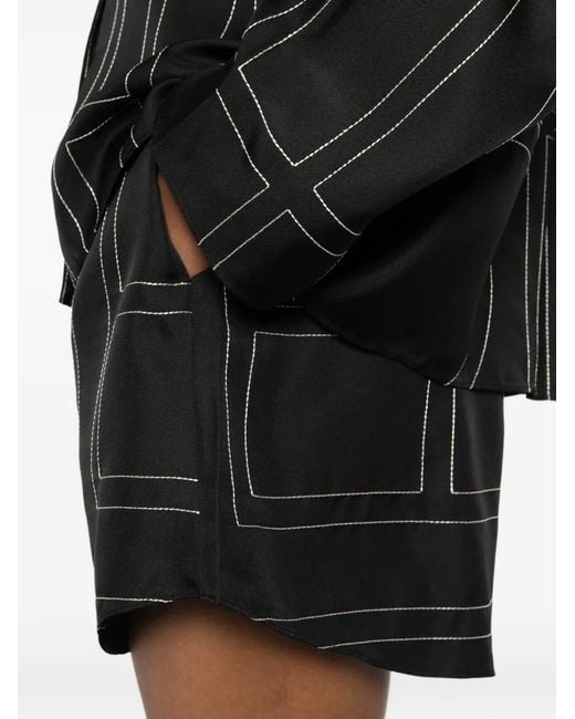 Totême Black Topstitched Silk Shorts
