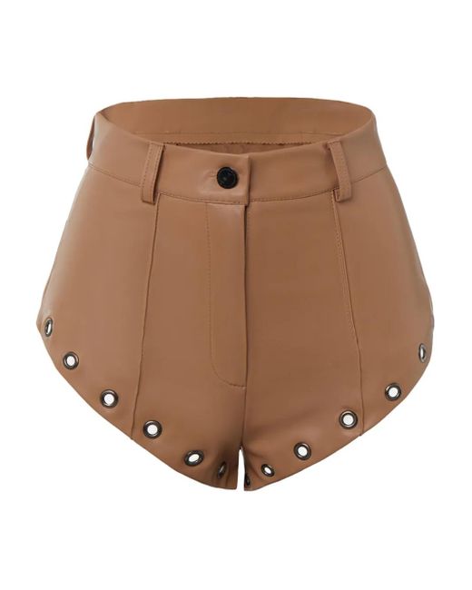 Lika Brown Lace-Up Eyelet Shorts