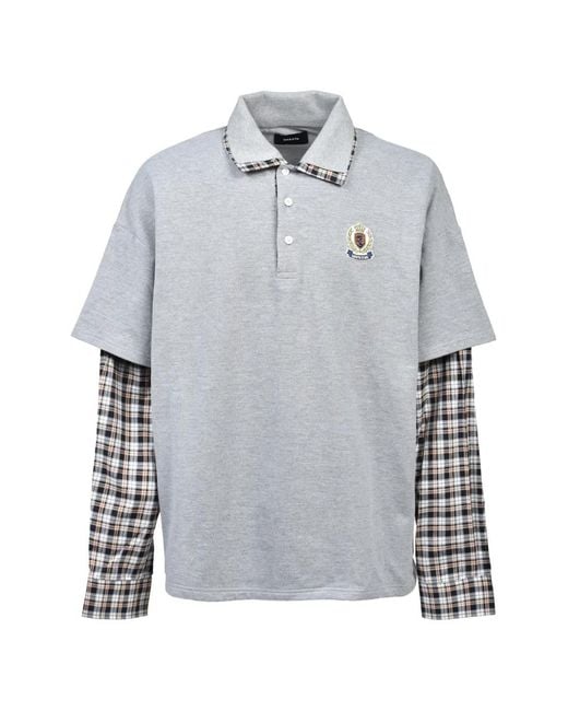 BREATH Gray Layered-Sleeve Crest-Patch Polo Shirt for men