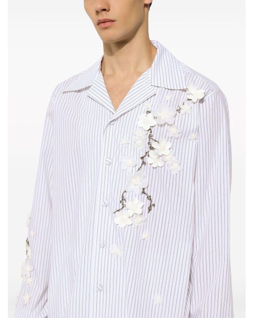 Dolce & Gabbana Streifenhemd mit Blumenapplikation in White für Herren