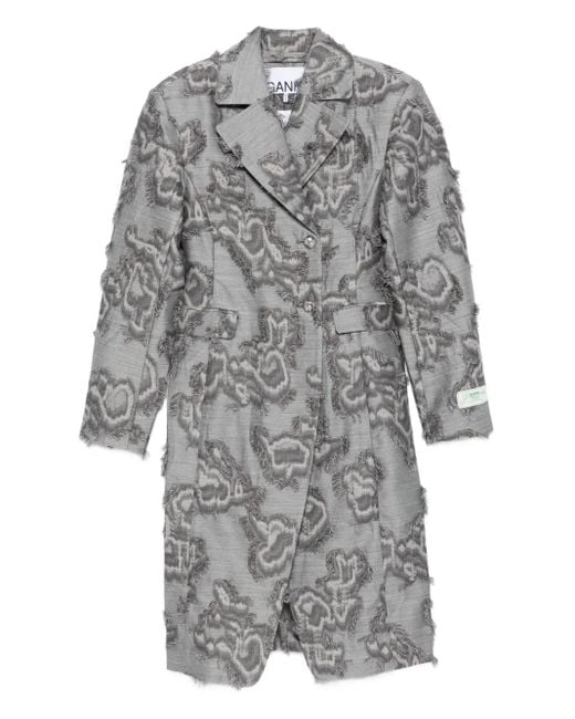 Ganni Gray Frayed Cloud-Print Coat