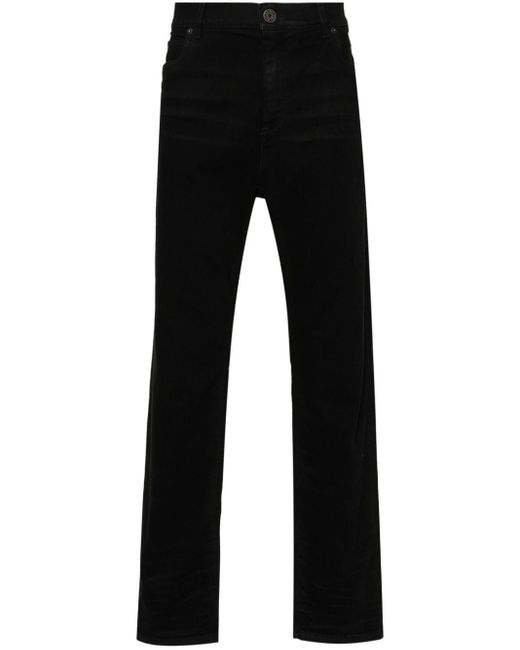 Balmain Black Logo-embroidered Straight-leg Jeans for men