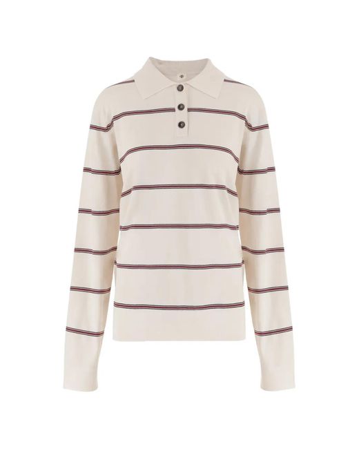 THE GARMENT White Striped Long-Sleeve Polo Shirt