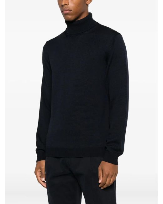 Roberto Collina Black Turtleneck Merino Wool Sweater for men
